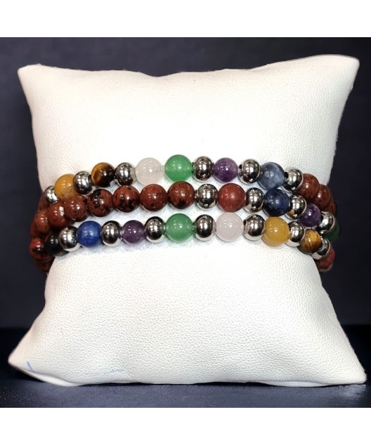 Bracelet 7 chakras Obsidienne acajou Pierres rondes 6mm