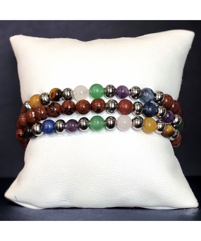 Bracelet Obsidienne Acajou 7 Chakras Enfant Pierres Rondes 6mm