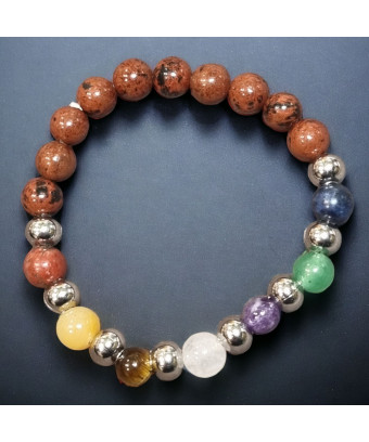Bracelet Obsidienne Acajou 7 Chakras Enfant Pierres Rondes 6mm