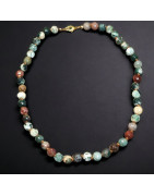 Collier Agate mousse et Agate Arbre facettée Pierres rondes 8mm