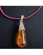 Pendentif Ambre Argent 925 sur cordon réglable