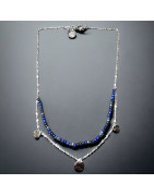 Collier Lapis-lazuli Pierres rondes 3mm Acier