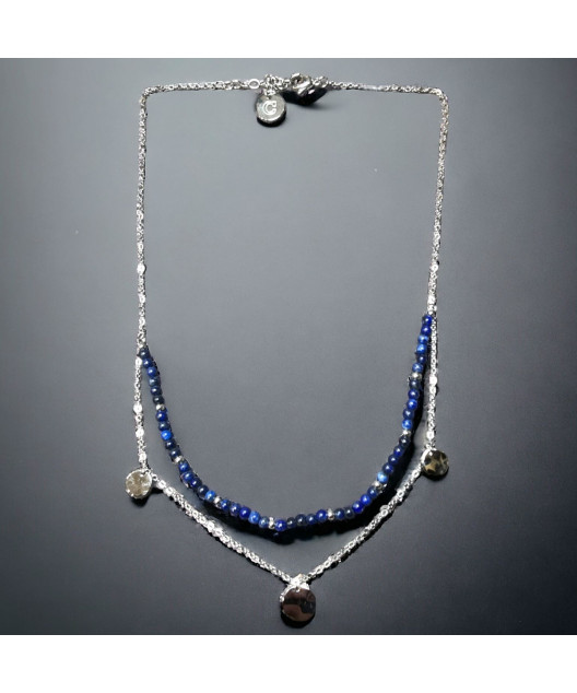 Collier Lapis-lazuli Pierres rondes 3mm Acier