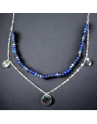 Collier Lapis-lazuli Pierres rondes 3mm Acier