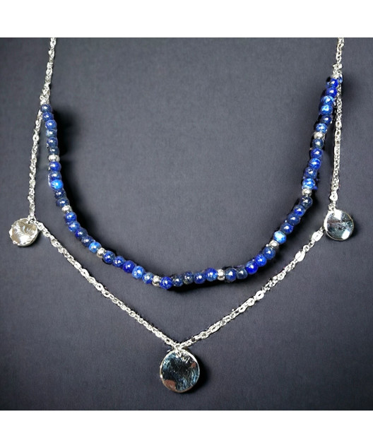Collier Lapis-lazuli Pierres rondes 3mm Acier