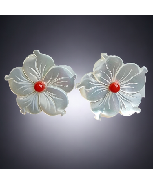 Boucles Nacre & Corail Fleur