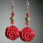 Boucles Bakélite fleur & perles Unakite