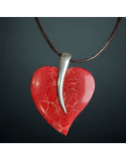 Pendentif Corail rouge cœur Argent 925 sur cordon réglable