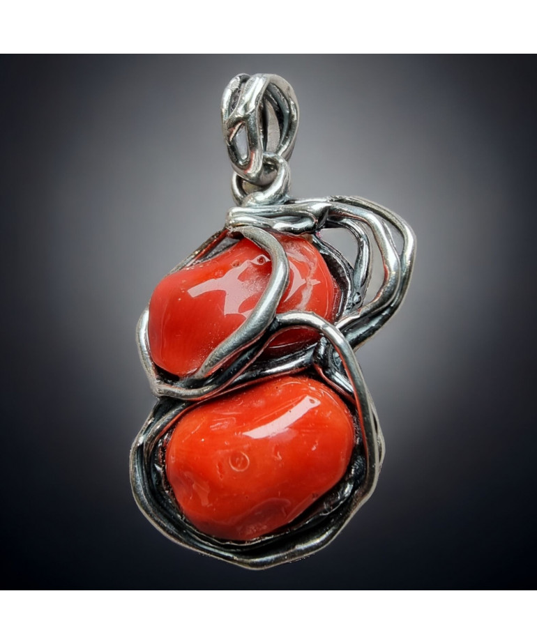 Pendentif Corail rouge Argent 925