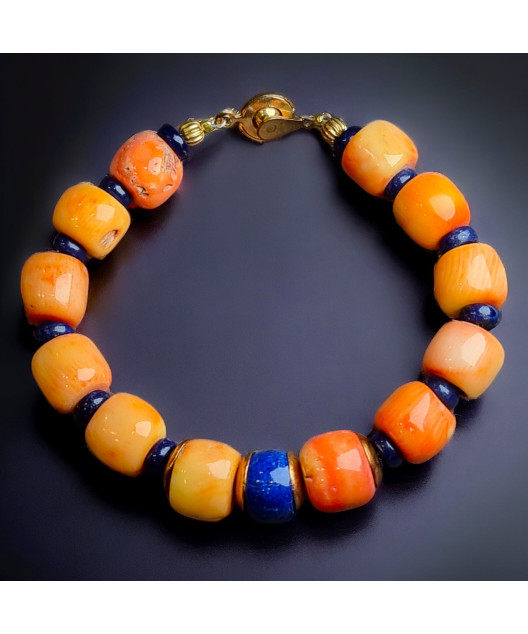 Bracelet Corail & Lapis-lazuli