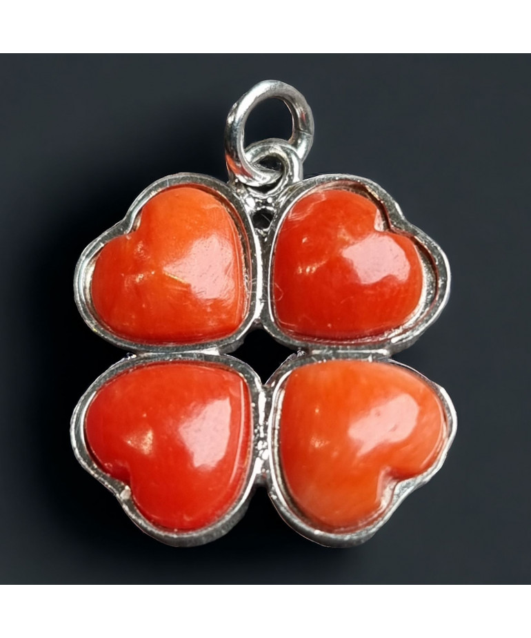 Pendentif Corail rouge trèfle Argent 925