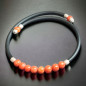 Bracelet Corail Pierre rondes 4mm & inserts Argent 925 caoutchouc