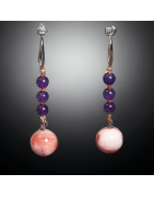 Boucles Corail rose & Améthyste Argent 925