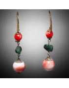 Boucles Corail rose & Emeraude Argent 925