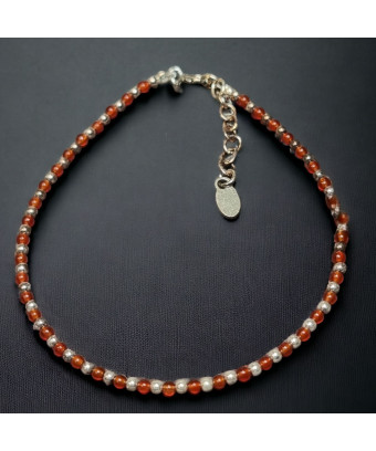Bracelet Cornaline Petites pierres rondes & inserts Argent 925