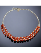 Bracelet Cornaline Petites pierres rondes & inserts Argent 925