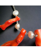 Collier Corail rouge & Perles Mabé Argent 925