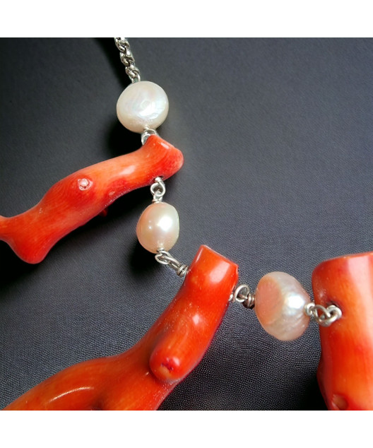 Collier Corail rouge & Perles Mabé Argent 925