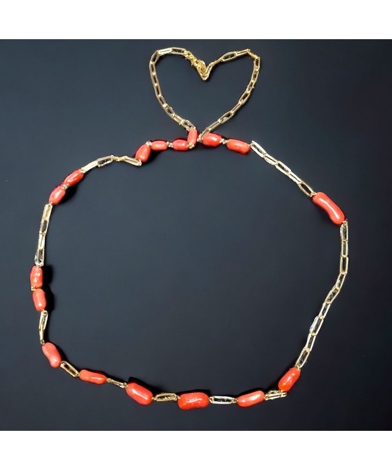 Collier Corail avec chaîne maillons Argent 925 Plaqué or