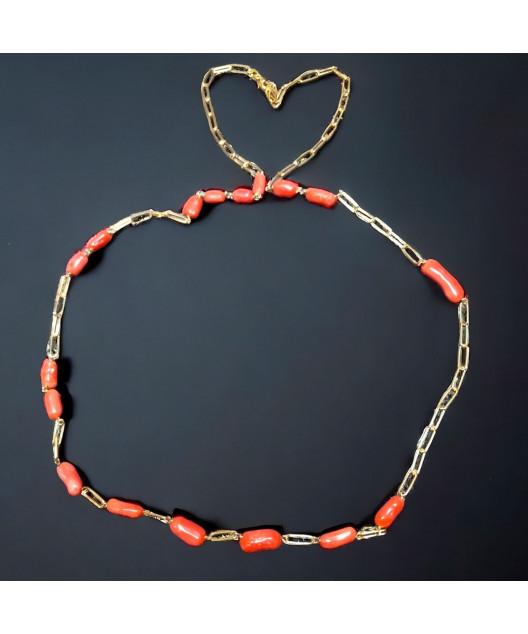Collier Corail avec chaîne maillons Argent 925 Plaqué or