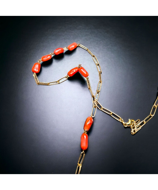 Collier Corail avec chaîne maillons Argent 925 Plaqué or