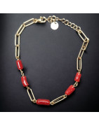 Bracelet Corail chaîne maillons Argent 925 Plaqué or