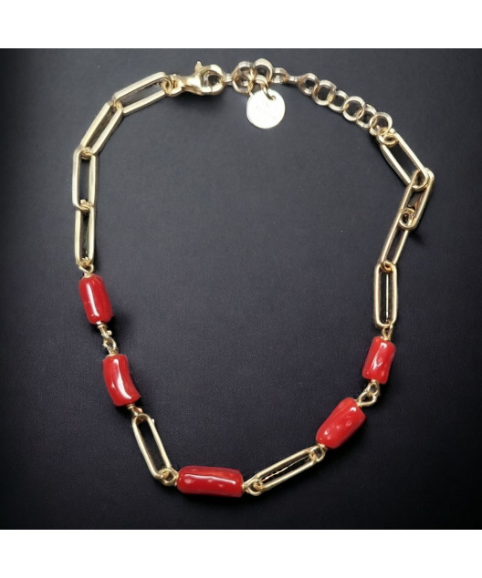 Bracelet Corail chaîne maillons Argent 925 Plaqué or
