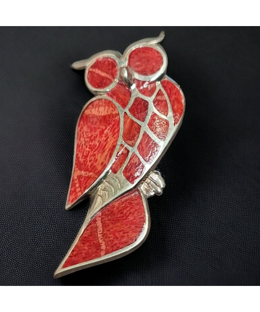 Broche Corail Chouette Argent 925