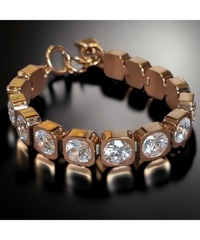 Bracelet Zirconium Acier plaqué or rose