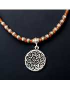 Collier Cornaline & pendentif Fleur de vie Argent 925