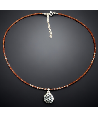 Bracelet Cornaline & pendentif Fleur de vie Argent 925