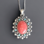 Pendentif Corail & Zirconium médaillon avec chaîne