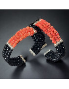 Bracelet Corail & Onyx facetté Argent 925