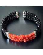 Bracelet Corail & Onyx facetté Argent 925