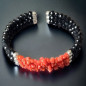 Bracelet Corail & Onyx facettée Argent 925