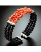 Bracelet Corail & Onyx facetté Argent 925