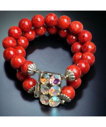 Bracelet Corail & Zirconium Argent 925