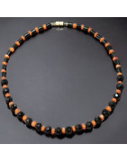 Collier Cornaline & Onyx facettés avec fermoir à vis