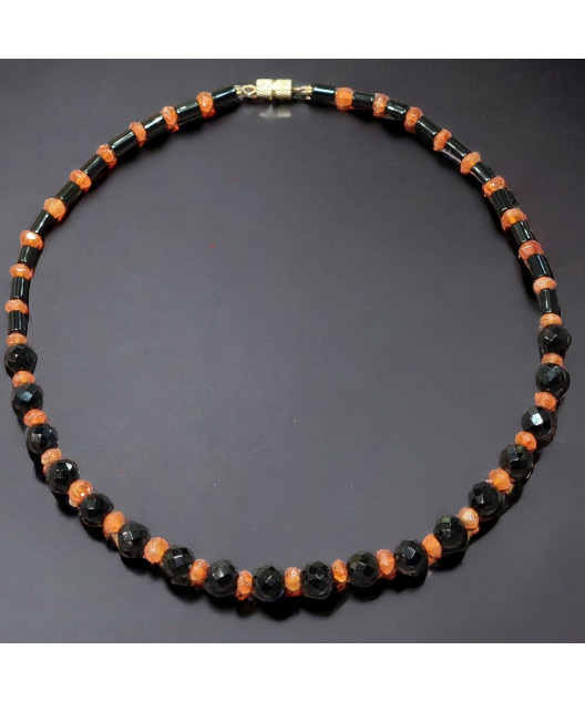 Collier Cornaline & Onyx facettées avec fermoir à vis