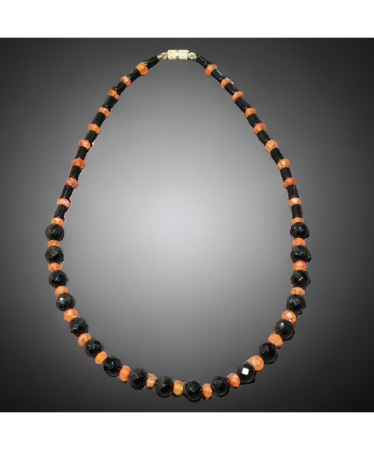 Collier Cornaline & Onyx facettées avec fermoir à vis