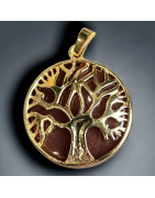 Pendentif Cornaline Arbre de vie doré