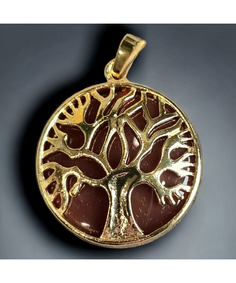 Pendentif Cornaline Arbre de vie doré