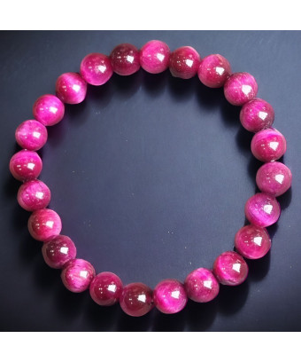 Bracelet Œil de tigre teinté rose Pierre rondes 8mm