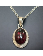 Pendentif Grenat cabochon avec chaîne Argent 925