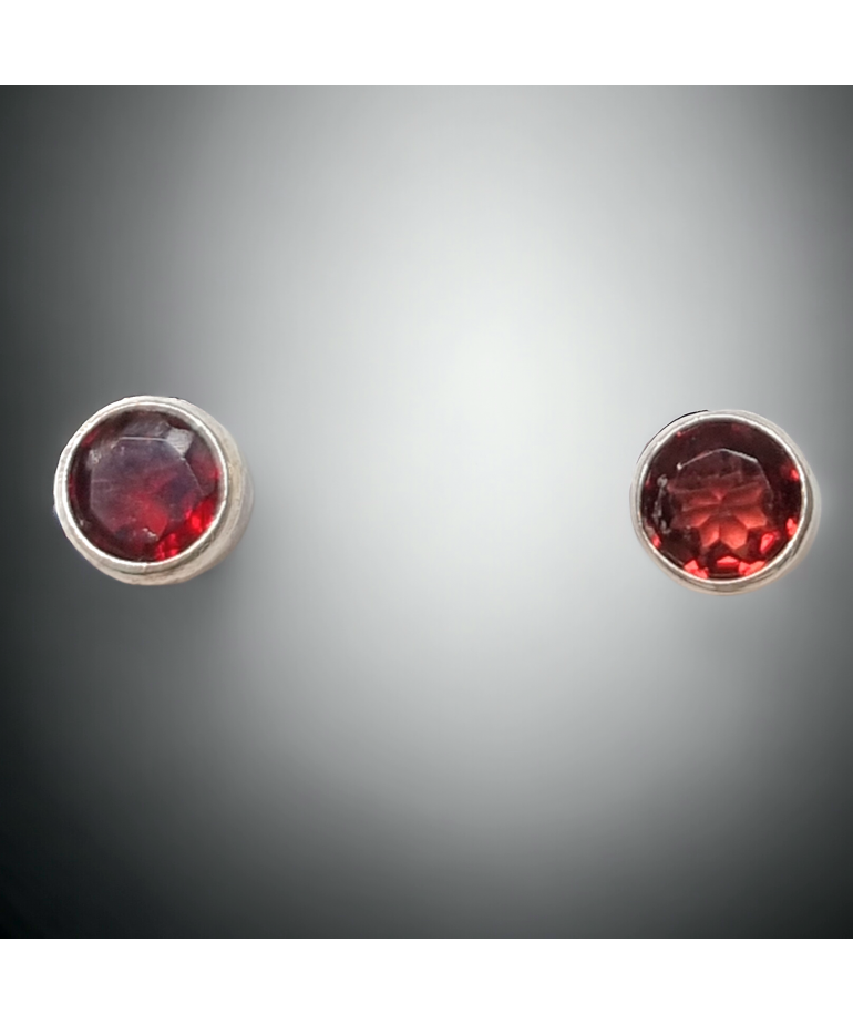 Boucles Grenat facetté boutons Argent 925
