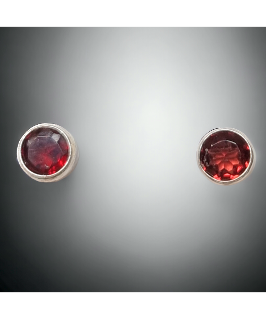 Boucles Grenat facetté boutons Argent 925