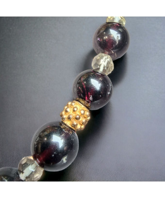 Collier Grenat & Cristal de roche Perles rondes 10mm