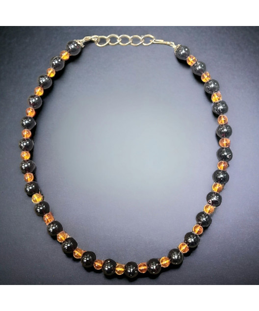Collier Grenat & Ambre Perles rondes 10mm