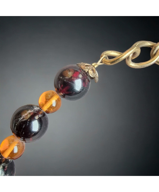 Collier Grenat & Ambre Perles rondes 10mm
