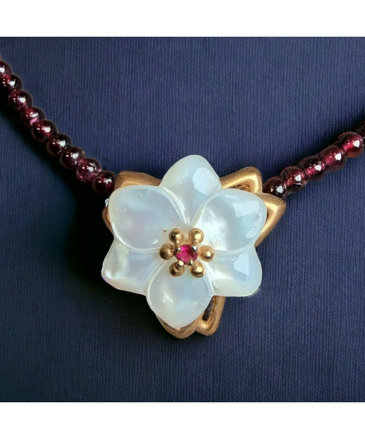 Collier Grenat & Nacre Perles rondes 4mm